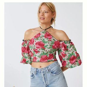 NWT Anthropologie Frida Off Shoulder Floral Halter Top in Rose Combo, XXS